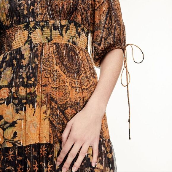 The Kooples BLACK AND ORANGE LONG PRINTED DRESS - Picture 2 of 7